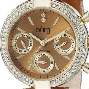 Diamond & Leather Water Resistant Watch